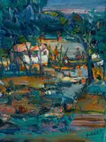 Walter Battiss, River and Houses, oil on canvas