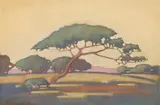 Jacobus Hendrik Pierneef, Umbrella Thorn, oil on hessian