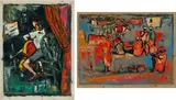 Walter Battiss, Cellist (recto); Group of Figures with Cattle (verso), oil on unstretched canvas
