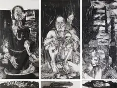Diane Victor, An Accidental Settler Taken Further (ED2), triptych, 1994, etching, aquatint, mezzotint, and open bite with blind embossing on paper