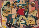 Ephraim Ngatane, Kwela, mixed media with oil on board