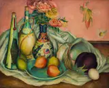 Alexis Preller, Still Life with Flowers, Fruit, Shell, and Vase, 1951, oil on canvas
