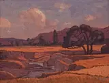 Jacobus Hendrik Pierneef, Landscape with Riverbed, oil on board