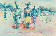 Gerard Sekoto, Walking Figures, 1971, gouache on paper