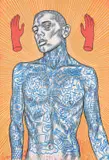 Conrad Botes, Untitled (Tattooed Figure and Red Hands), 2017, oil on canvas