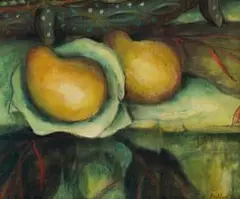 Still Life with Mangoes by Alexis Preller, 1952, oil on canvasboard, sold Nov 2025