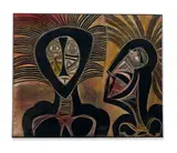 Cecil Skotnes, Untitled (Talking Heads), painted and carved wood