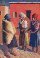 Gerard Sekoto, Three Women in Conversation, oil on canvasboard