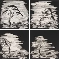 Wim Botha, Blast Wave I-IV, four, 2005, linocut on tea-stained paper
