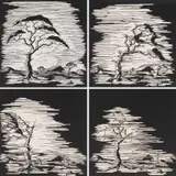Wim Botha, Blast Wave I-IV, four, 2005, linocut on tea-stained paper