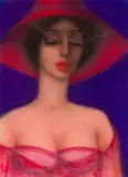 Pieter van der Westhuizen, Woman with Red Hat, pastel on paper