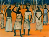 Jan Dingemans, Women with Baskets, pastel on paper laid down on board