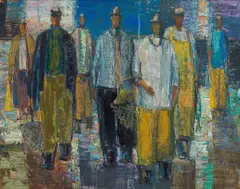 Barbara Grace Burry, Fishermen, oil on board