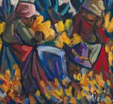 Hennie Niemann Snr, Women Harvesting, 2009, oil on baord