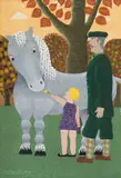 Andrew James Jowett Murray, Man with Child and Horse, acrylic on canvas