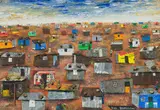 Vusi Khumalo, Formal Settlement Awaiting RDP, 1996, mixed media on board