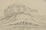 Jacobus Hendrik Pierneef, Village near Maluti Mountains, pencil on paper