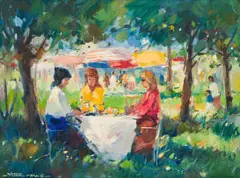 Wessel Marais, Lunch al Fresco, 1995, oil on canvas laid down on board