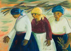 Iris Ampenberger, Three Women, oil on baord