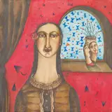 Lady in a Red Room by Hannetjie de Clercq, oil on canvas, offered Dec 2025