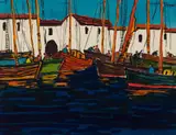 John McLaren, Boats in a Harbour, 1962, gouache on paper