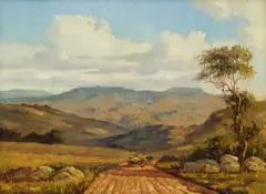 Mountainous Landscape with Tree by Christopher Tugwell, oil on canvas laid down on board, offered Dec 2025