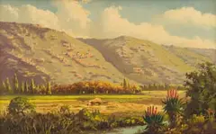 Edward Charles Moore, Landscape with Mountains in the Distance, oil on board