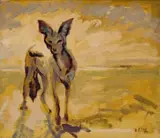 Jackal by Zakkie Eloff, oil on canvas, sold Dec 2025