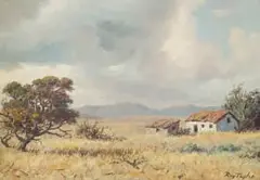 Roy Taylor, Landscape with Cottages, oil on board