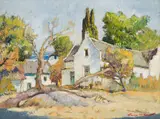 Terence McCaw, Landscape with Cottages, oil on canvas laid down on board