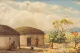 Edward Charles Moore, Native Huts, 1932, oil on board