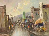 Christiaan Nice, Cape Scene with Mosque, oil on canvas laid down of board