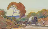Walter Battiss, Nearing Olifantsbrug (sic), watercolour on paper laid down on card