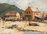 Christiaan Nice, Beach and Boat Yard, oil on canvas