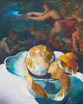Louis van Heerden, Peeled Orange in a Dish, oil on canvas
