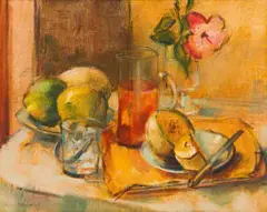 Irmin Henkel, Still Life with Jug and Melon, 1970, oil on canvas