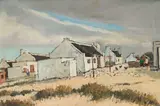 David Botha, Coastal Landscape with Cottages, 1988, oil on board