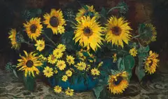Frans Oerder, Sunflowers in a Blue Vase, oil on canvas