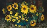 Frans Oerder, Sunflowers in a Blue Vase, oil on canvas