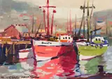Wessel Marais, Fishing Boats, oil on canvas laid down on board