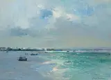 Errol Boyley, Boats on a Shoreline, oil on canvas
