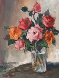 Alexander Rose-Innes, Roses in a Glass Vase, oil on canvas