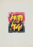Henry Moore, Two Reclining Figures in Yellow and Red, Meditations on the Effigy Series (Cramer, Grant and Mitchinson 73), colour lithograph on Japon nacré