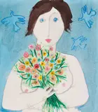 Pieter van der Westhuizen, Nude Holding a Bouquet of Flowers