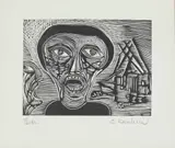 Cecil Skotnes, Figure Shouting, woodcut on paper