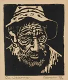 Hennie Niemann Snr, Ou Visserman (Old Fisherman), linocut on paper