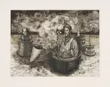 Judy Woodborne, Man with Dog II, 1994, etching on paper