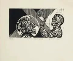 Simon Helps Christ, Stations of the Cross Series by Cecil Skotnes, 1980, woodcut on paper, sold Dec 2025