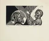 Cecil Skotnes, Simon Helps Christ, Stations of the Cross Series, 1980, woodcut on paper