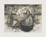 Judy Woodborne, Man with Dog, 1994, etching on paper